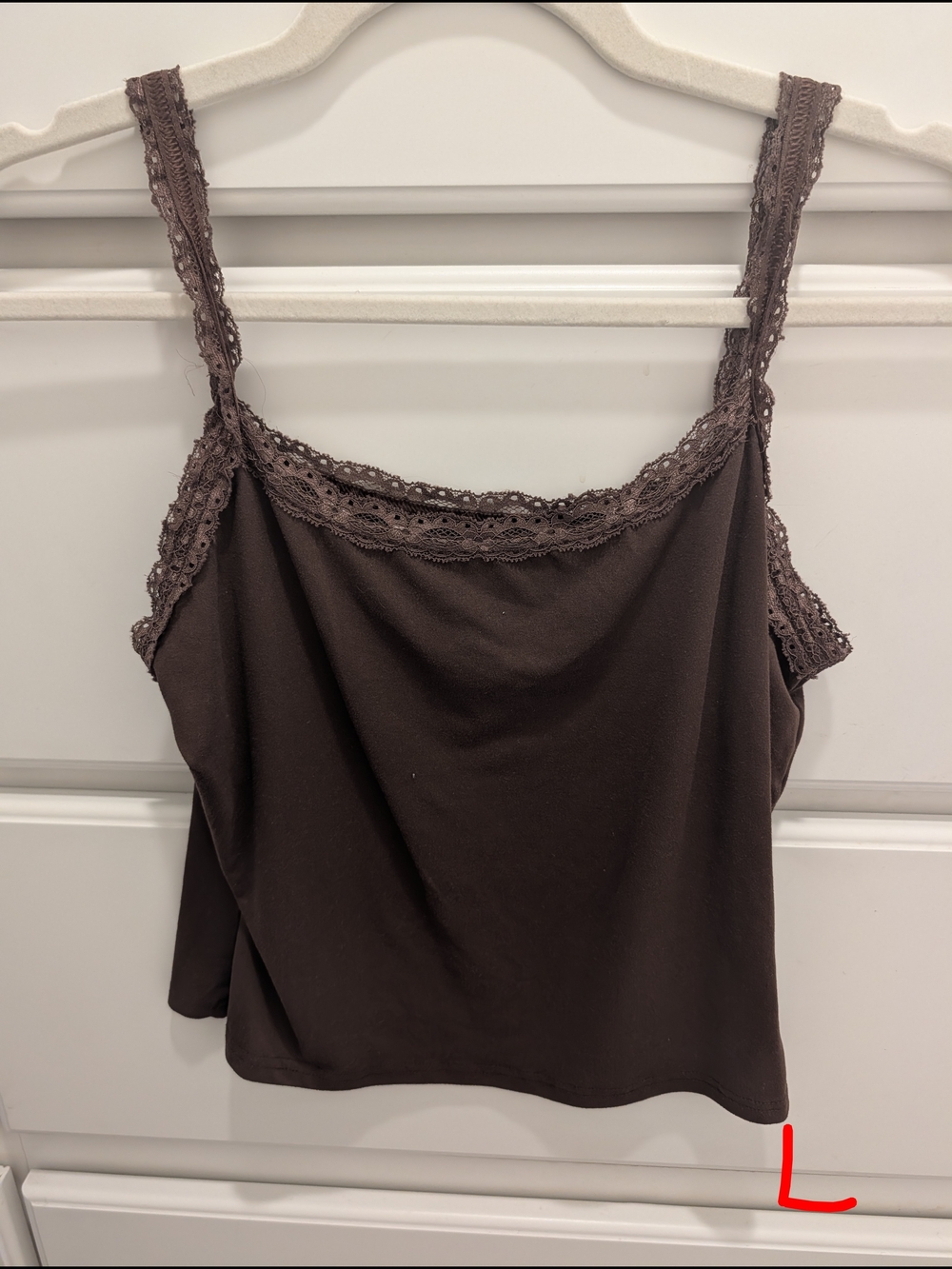 SHEIN Brown Lace-Trim Cami Tank Top